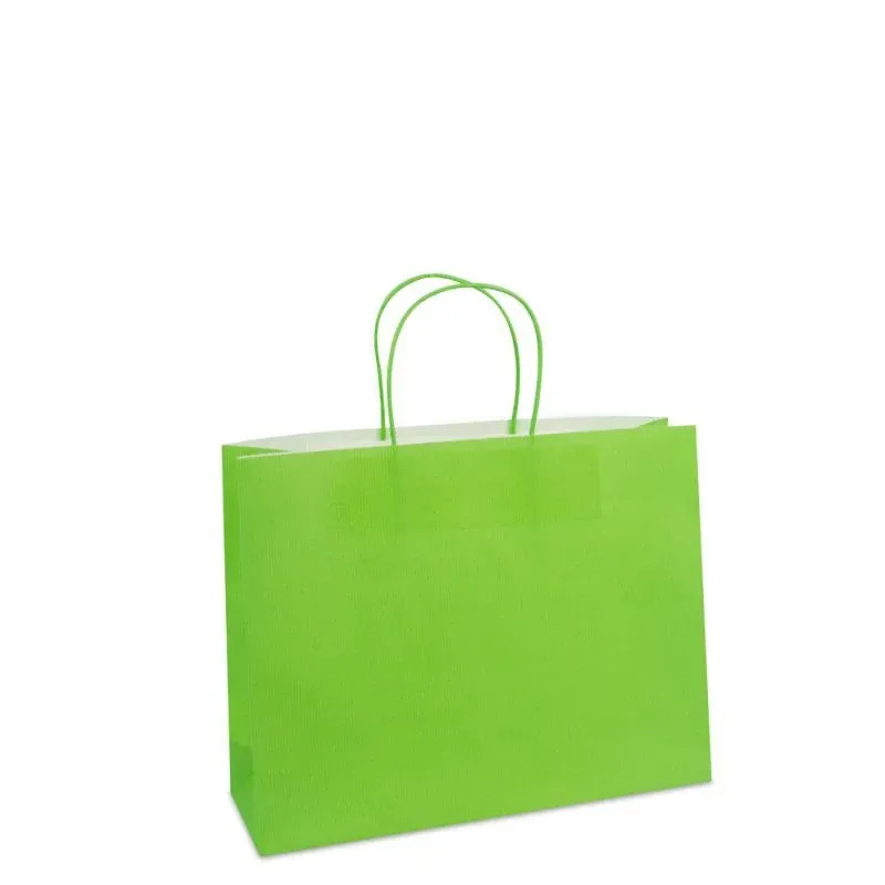 Paper Carrier Bags Green 32+10x25cm Twisted Handles + Cardboard Base