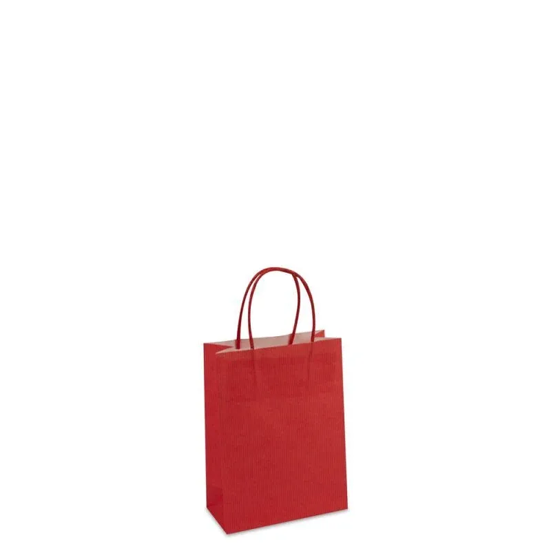 Papiertragetaschen mit gedrehte Griffe und Bodenkarton 14+7x19 cm Rot (250 Stück) [FP-006019]