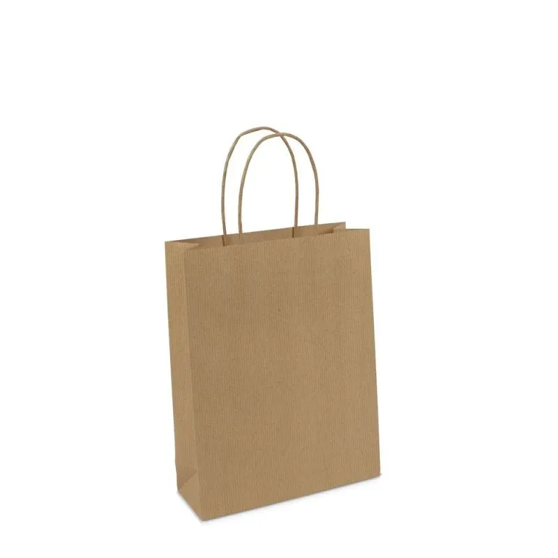 Paper Carrier Bags Brown 18+7x24cm Twisted Handles + Cardboard Base