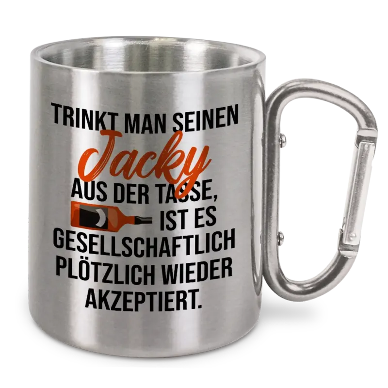 Jacky aus der Tasse - Edelstahl-Trinkbecher mit Karabinerhaken