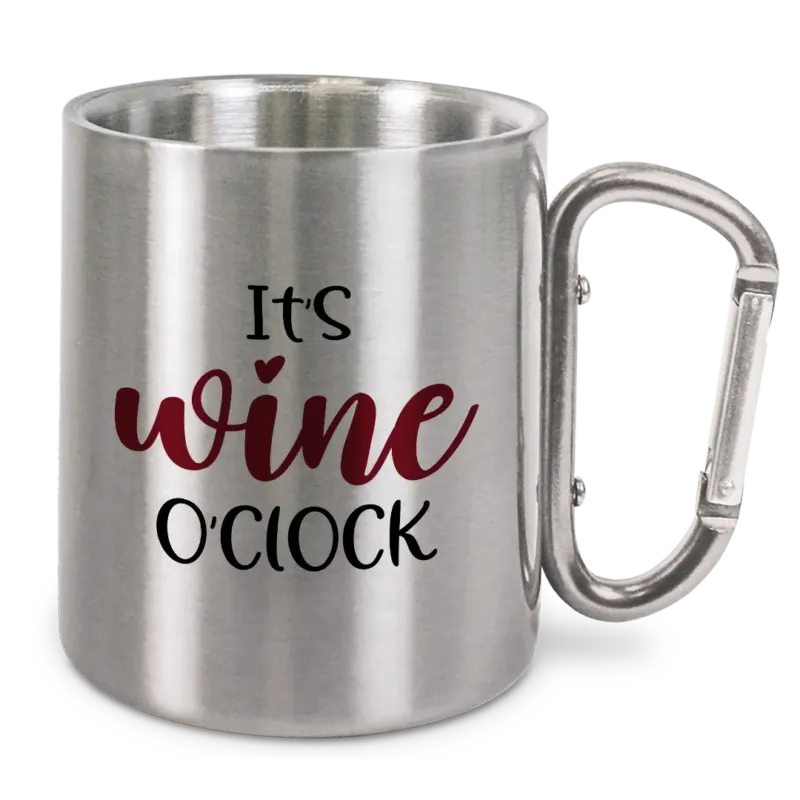 It's wine o'clock - Edelstahl-Trinkbecher mit Karabinerhaken