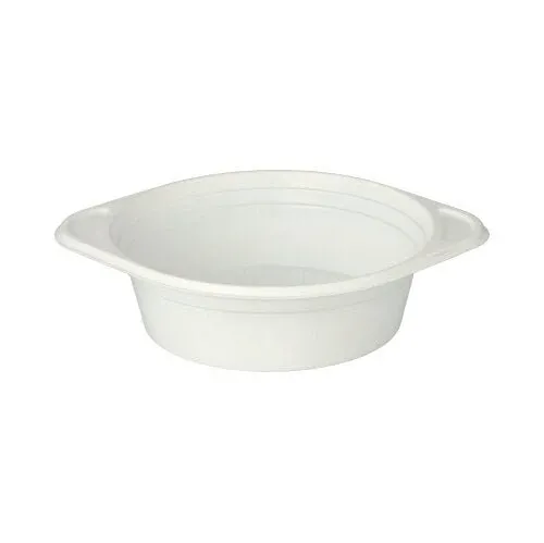 Die Starpak 100 Suppenschalen, PP rund, Ø 15,6 cm von Starpak ist eine weiße runde Suppenschüssel mit zwei kleinen seitlichen Henkeln, ideal als Suppenbecher To Go, abgebildet auf einem schlichten weißen Hintergrund.