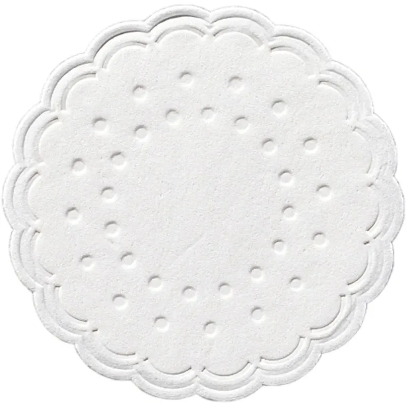 Der Duni GmbH Tassenuntersetzer (Ø 7,5 cm, weiß) ist ein 8-lagiger runder Untersetzer mit Wellenrand und Prägemuster - perfekt für Getränke in der gehobenen Gastronomie. Packung enthält 250 Stück (8 Stück pro Packung).