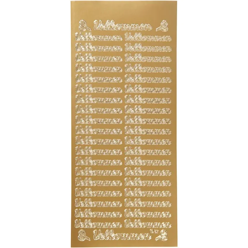 Stickers, velkommen, sheet 10x23 cm, gold, 1 sheet