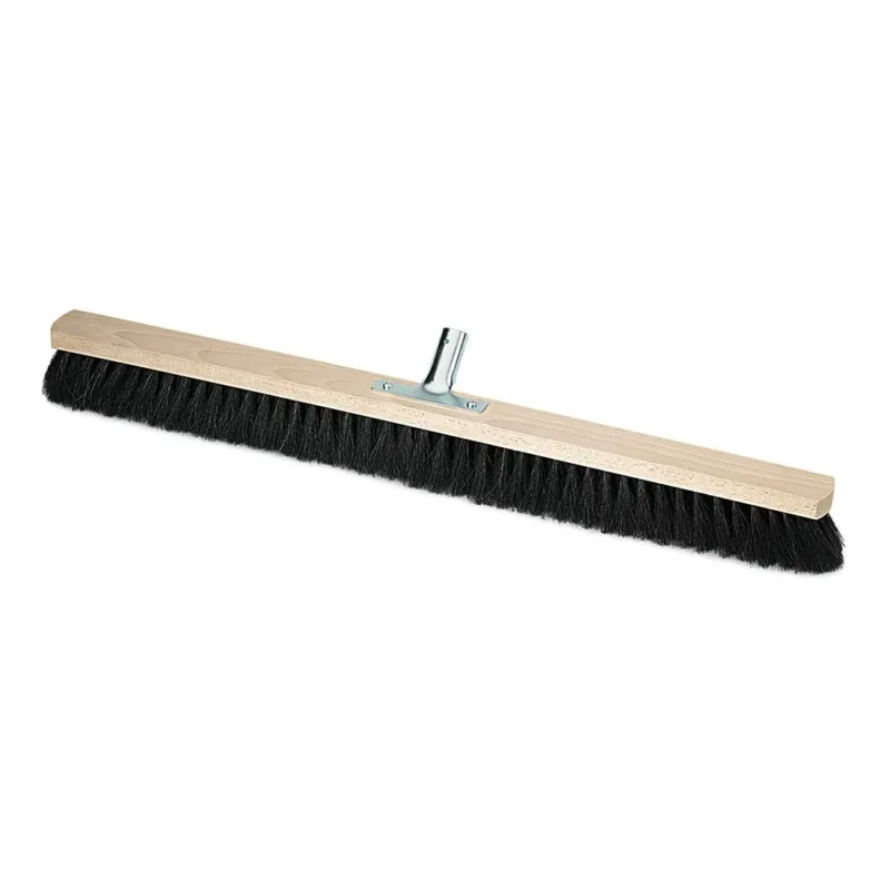 Der Nölle Profi Brush Saalbesen Naturhaar mit Metallstielhalter von Nölle Profi Brush Bürsten- & Pinseltechnik e.K. verfügt über schwarze Naturhaarborsten, eine Holzhalterung und einen Metallstielhalter - ideal zum Kehren großer Flächen.