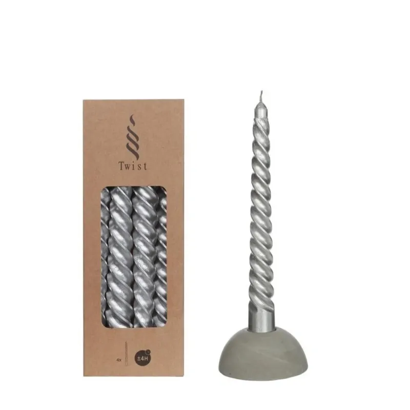 Candles twisted silver 19cm high (4 pcs.)
