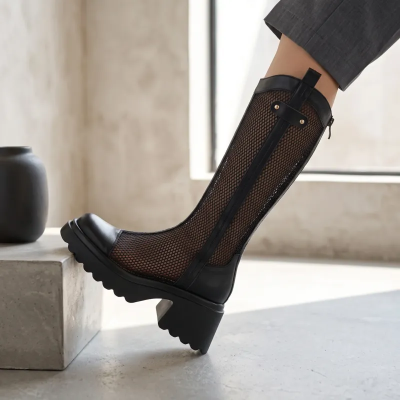 Hollow Out Mesh Thick Casual Women Boots