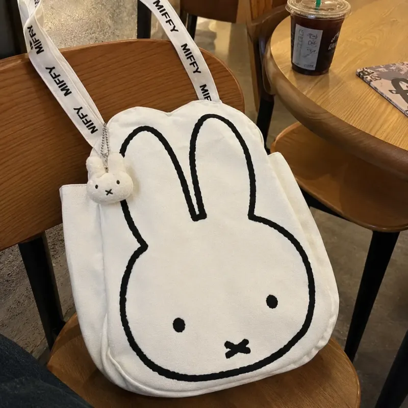 Marshmallow White Bunny Kawaii Canvas Tote Bag