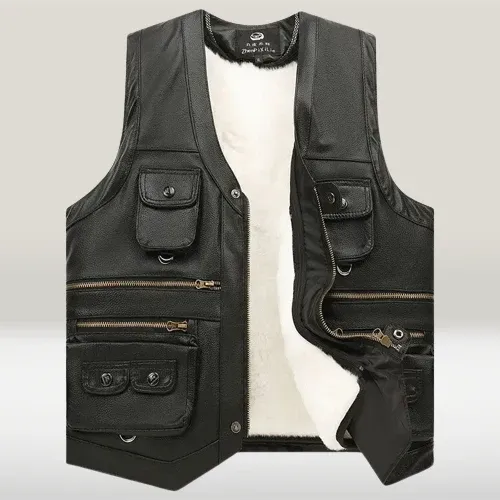 Sleeveless Casual Leather Adventurer Vest - Image 0