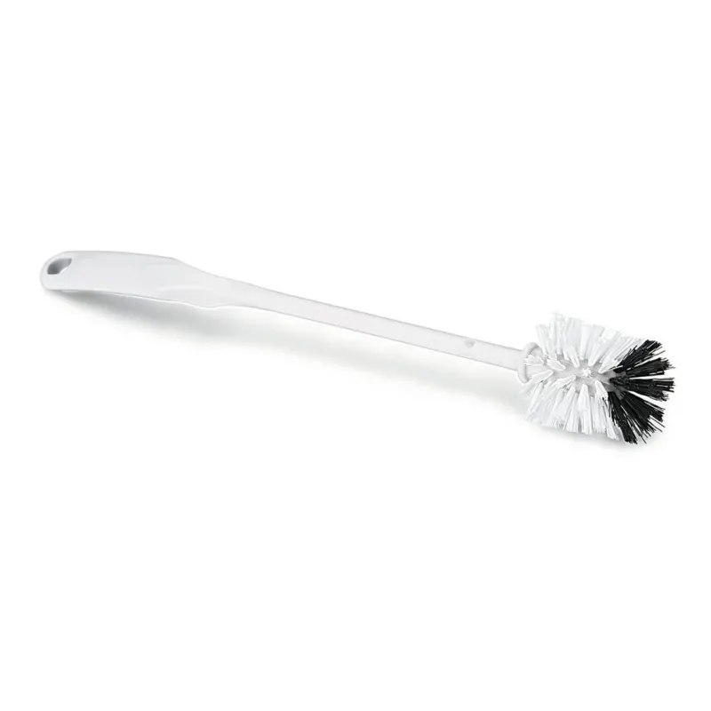 Der Nölle Profi Brush Ausgusssauger (Ø 140 mm, 35 cm, TPE) von Nölle Profi Brush Bürsten- & Pinseltechnik e.K. ist eine weiße Spülbürste aus Kunststoff mit langem Stiel und rundem Kopf mit weißen und schwarzen Borsten auf unifarbenem Grund.