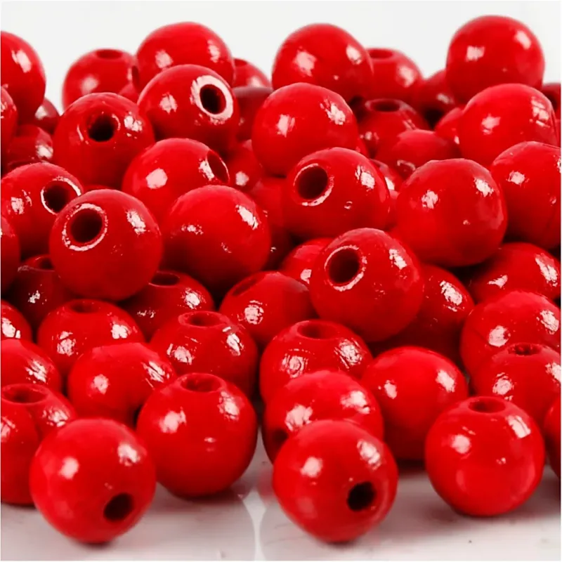 Wooden Beads, dia. 8 mm, hole size 2 mm, ca. 80 pc, red, 15 g