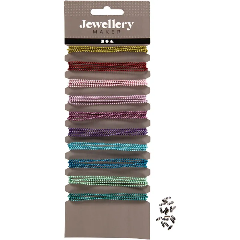 Coloured Bead Chains, dia. 1,5 mm, assorted colours, 10x80 cm