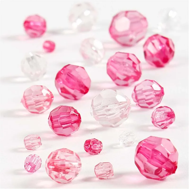 Faceted Bead Mix, size 4-12 mm, hole size 1-2,5 mm, pink, 45g