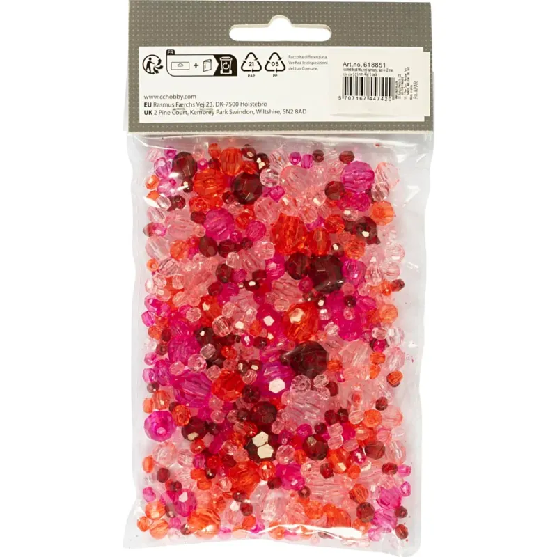 Facet Beads, size 4-12 mm, hole size 1-2,5 mm, ca. 170 pc, red harmony, 45 g