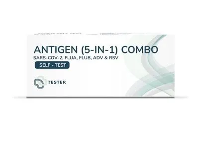 Medomics 5in1 Virentest – SARS-CoV-2, Influenza A/B, ADV & RSV - Schnelltest für Zuhause | Packung (1 Stück)