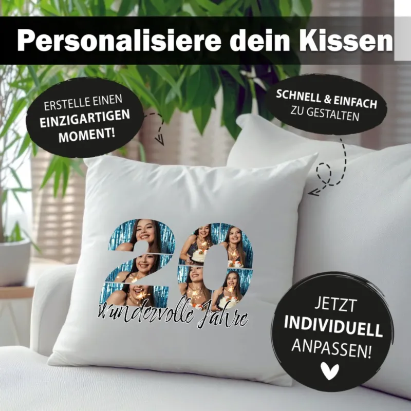 Bild: Personalisiertes Foto-Kissen zum 20. Geburtstag - Fotog-Geschenk.