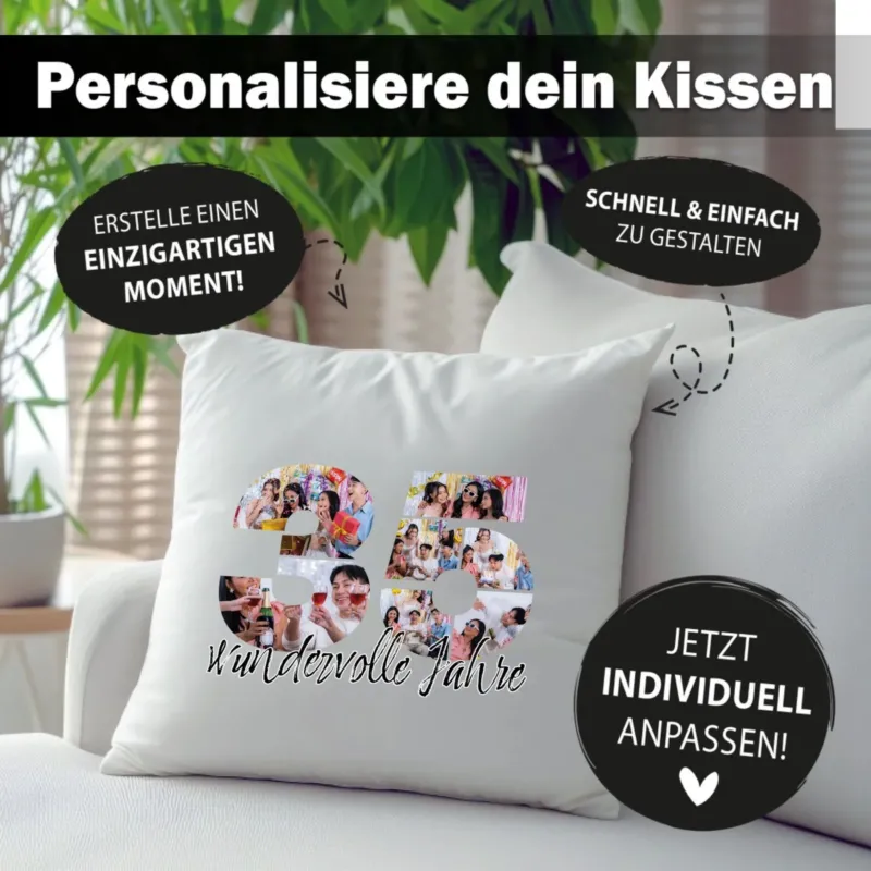 Bild: Personalisiertes Foto-Kissen zum 35. Geburtstag - Fotogeschenk.