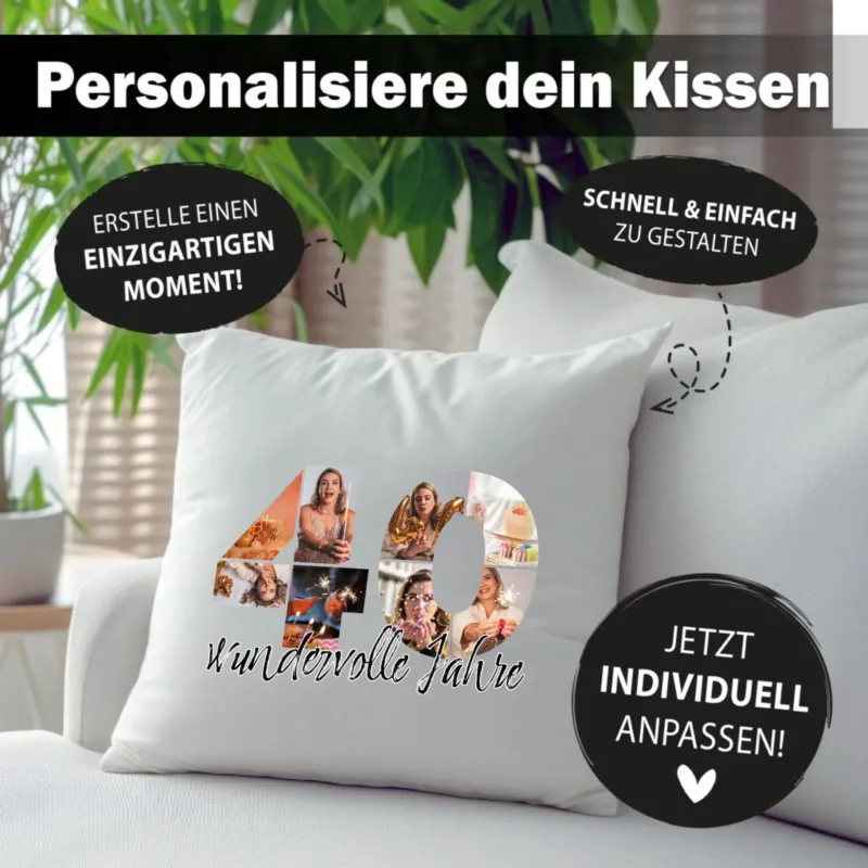 Personalisiertes Foto-Kissen zum 40. Geburtstag - Fotogeschenk