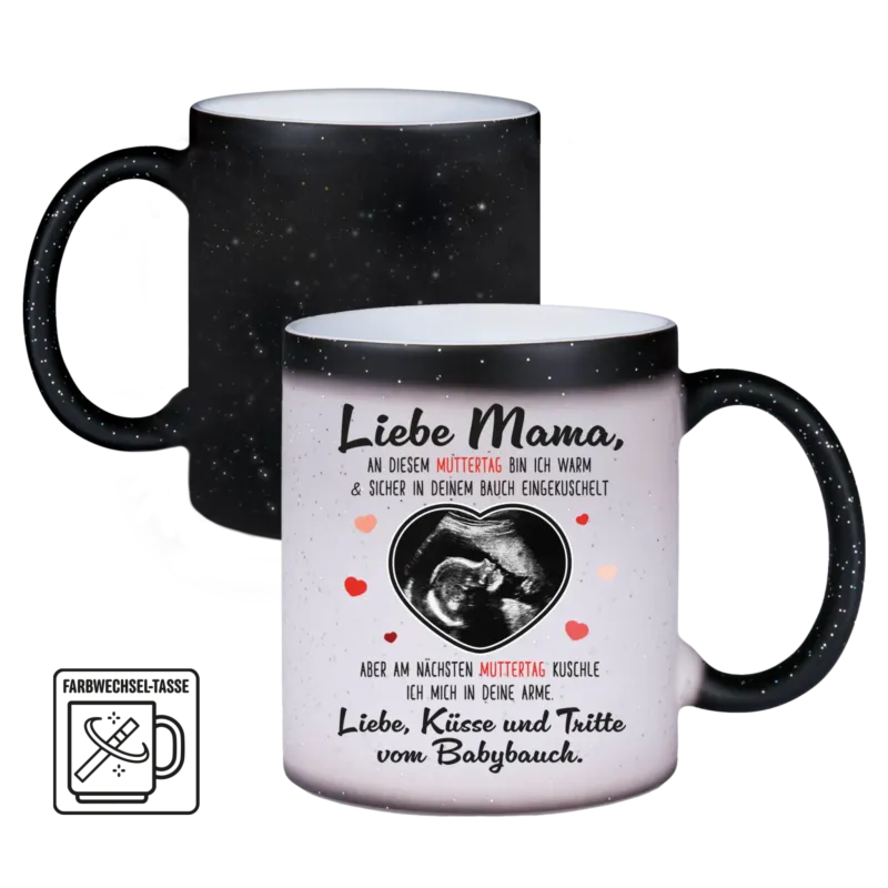 Bild: Personalisierte Tasse - Schwangerschaft verkünden - Ultraschallbild mit Farbwechsel Zaubertasse - Muttertag/Vatertag - Mama, Papa, Oma, Opa, Tante, Onkel.