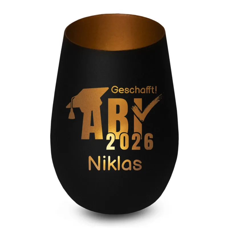 Bild: Personalisiertes Windlichtglas - Abi 2026 geschaft - Kerzenglas mit Name.