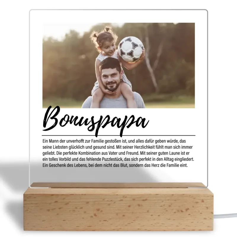 Bild: Personalisiertes Acryl Glasbild - Definition Bonus-Papa - Fotogeschenk, Geschenk für Stiefvater mit Foto.