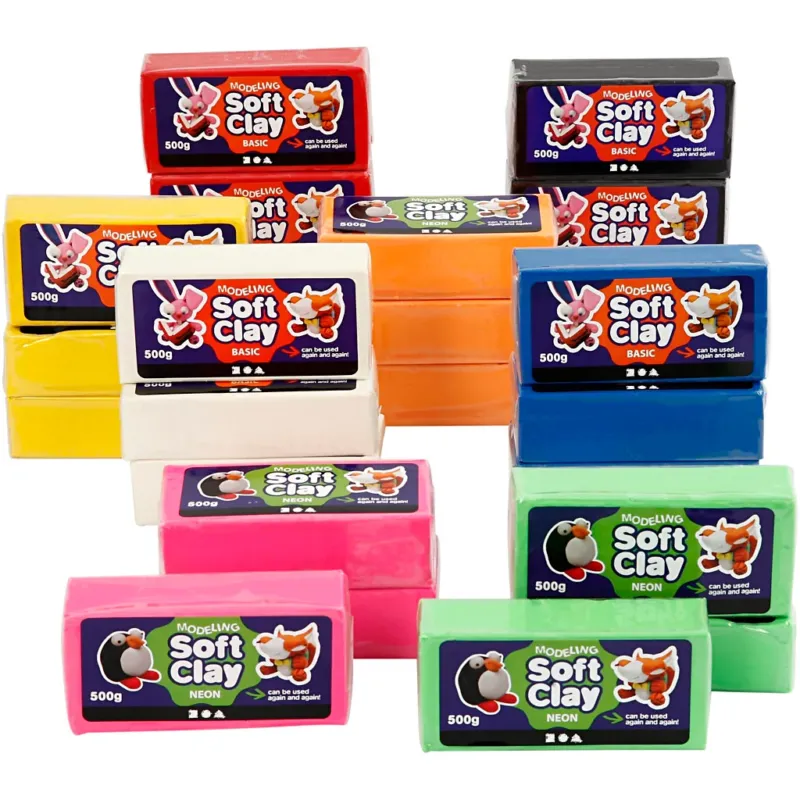 Modelling Clay, size 13x6x4 cm, assorted colours, 24x500 g