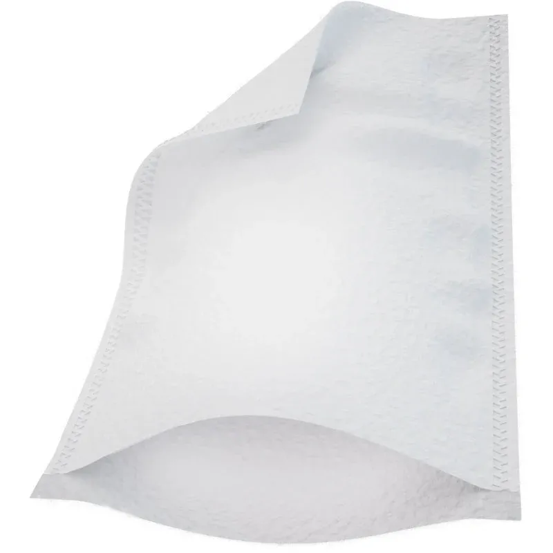 Ein einzelner weißer Abena Re-Seller GmbH Waschhandschuh (16x23 cm, Molton Ultra Sonic) aus einer 50-Stück-Packung wird mit genähten Rändern und strukturierter Oberfläche gezeigt; eine Ecke wird angehoben, um die Dicke und die Schichten zu enthüllen.