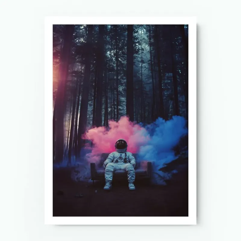 Astronaut in Smokey Forest Poster