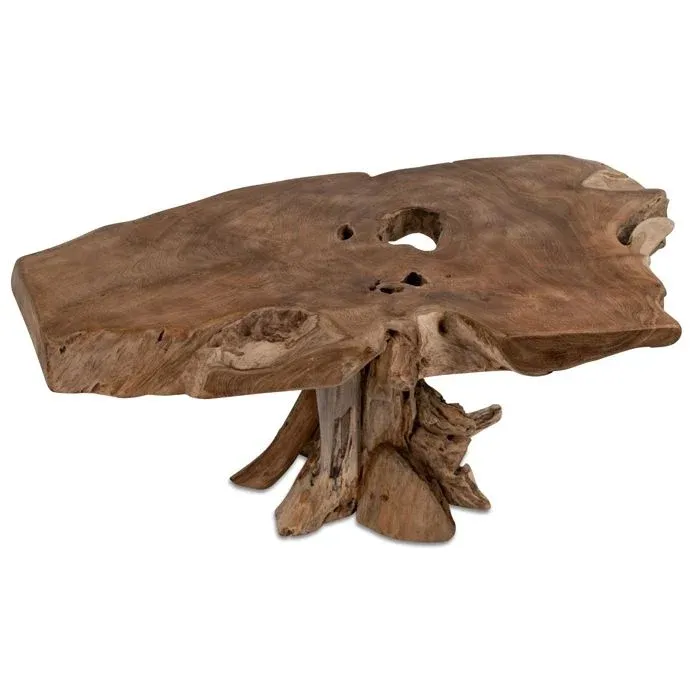 Massiver Teakholz Tisch in Wurzeloptik 60 × 80 × 45 cm