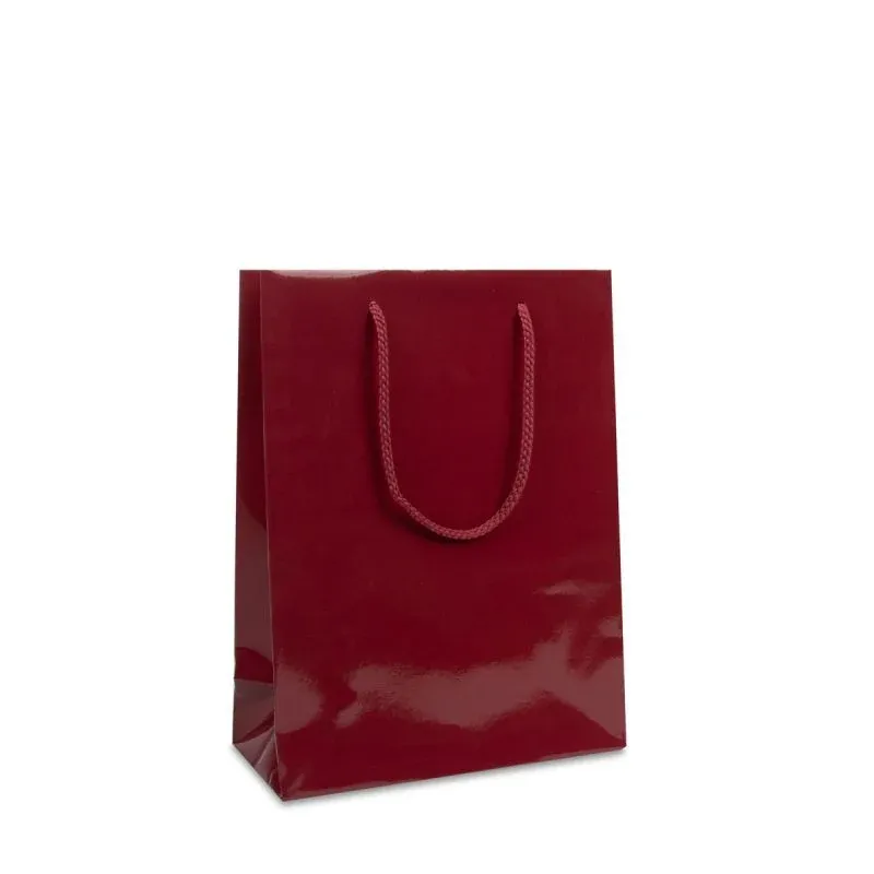 Luxuriöse Papiertaschen Glänzend 25+11x33 cm Bordeauxrot (100 Stück) [FP-DPK041]