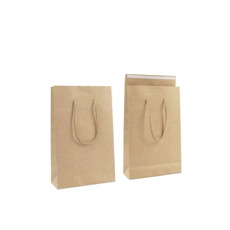 Luxuriöse Papiertaschen mit Klappe 20+8x32 cm Braungrau (100 Stück) [FP-DPK145]
