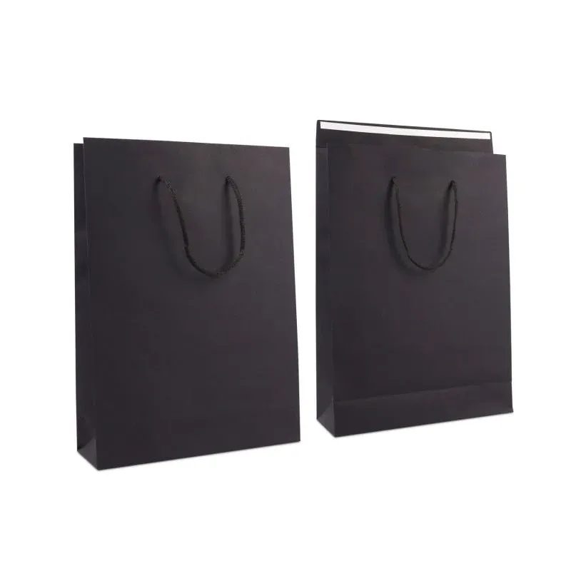 Luxury Carrier Bags with a flap 30+10x42cm Black