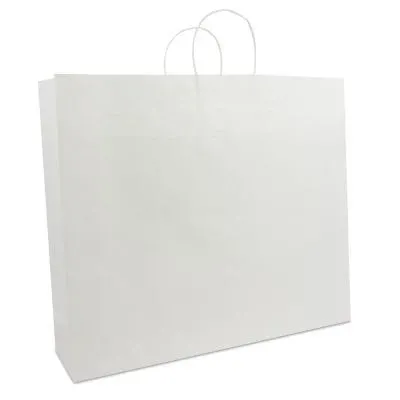 Papiertragetaschen mit gedrehte Griffe und Bodenkarton 54+13x46 cm Weiß (100 Stück) [FP-DPT006]