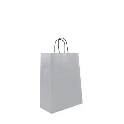 Papiertragetaschen mit gedrehte Griffe - Einfarbig 26+12x34 cm Silber (250 Stück) [FP-DPT073]