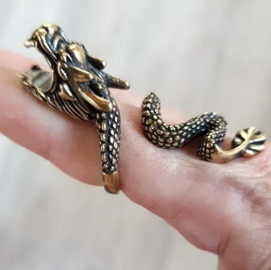 Retro Mystical Time Brass Dragon Ring - Image 0