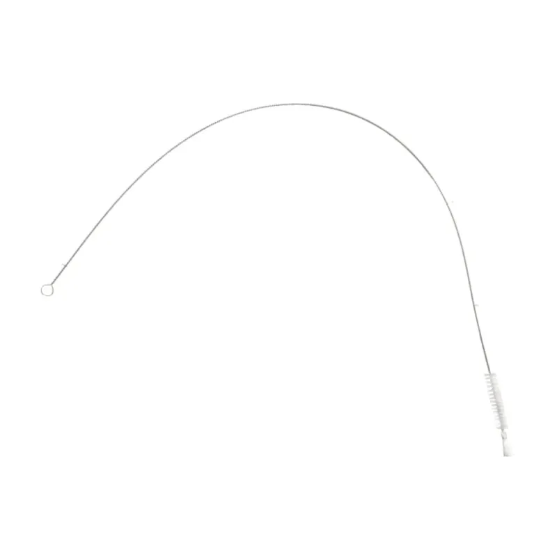 Die Haug Schlauchbürste Nylon 6.0 Transparent verfügt über einen flexiblen, dünnen Draht mit einem kleinen Schlaufengriff an einem Ende und weißen Nylonborsten am anderen Ende. Der leicht gebogene Draht entspricht den HACCP-Hygienestandards und eignet sich daher ideal für die Reinigung von Rohrleitungen. Dieses Produkt von Haug Bürsten KG misst 1200 x ø15 mm und wird in einer Packung zu einem Stück geliefert.