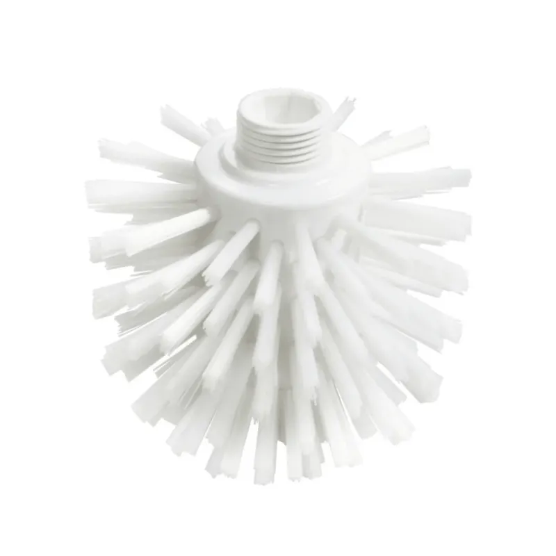 Diese Haug Wolfbürste PP PBT ø0,50 mm Hart 135xø120 mm von Haug Bürsten KG verfügt über einen runden Bürstenkopf mit nach außen gefächerten, steifen Borsten, wodurch sie sich perfekt für Reinigungsaufgaben eignet. Sie verfügt außerdem über einen Gewindeanschluss an der Oberseite zur einfachen Befestigung des Griffs, ideal für lebensmittelsichere Umgebungen.
