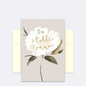 Doppelkarte mit weißer Blume und goldenem Schriftzug "In stiller Trauer"