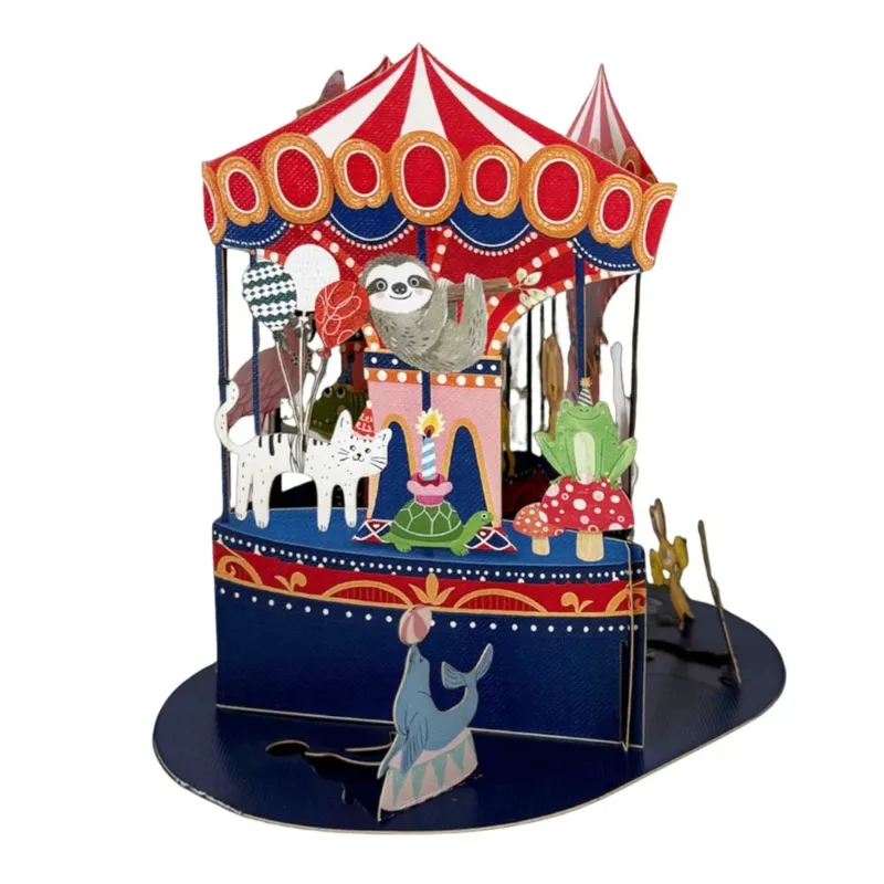 Original Papierschnitt Pop-up-Karte 'Karusselltiere'