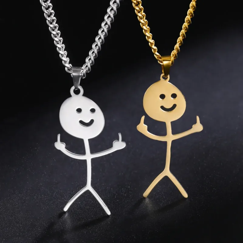 Cute Punk Funny Middle Finger Stickman Necklace - Image 0