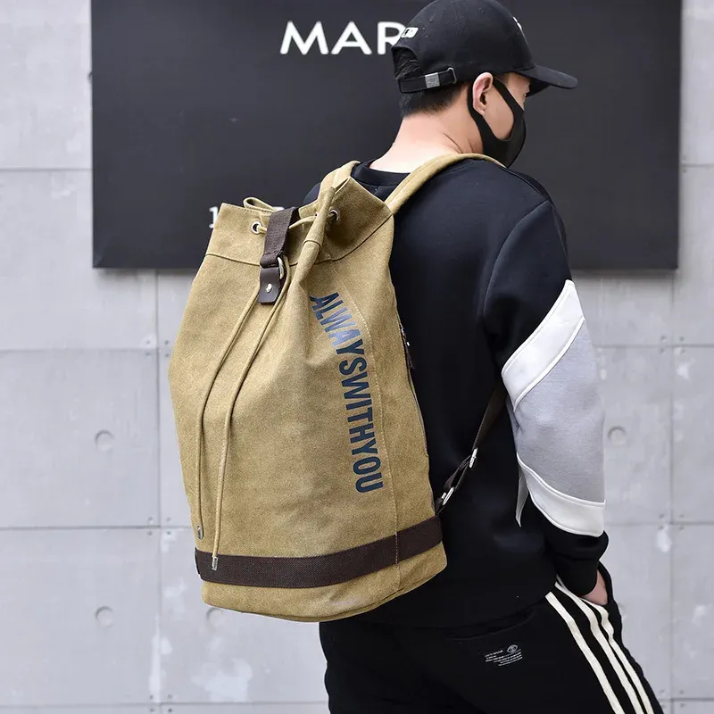 Casual Canvas Travel Bucket Backpack - Image 0