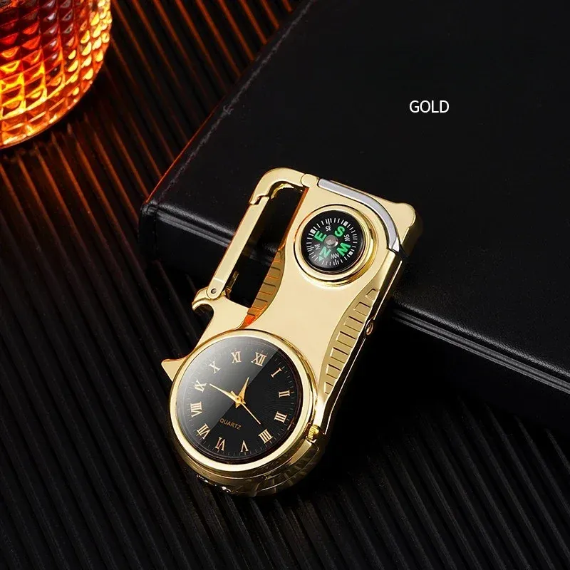 4in1 Windproof Metal Butane Compass Watch Keychain Lighter - Image 0