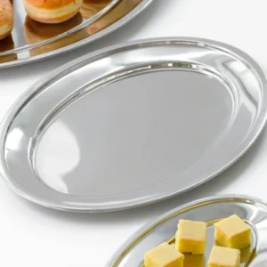 Ovale Servierplatte Edelstahl - 37x23 cm.