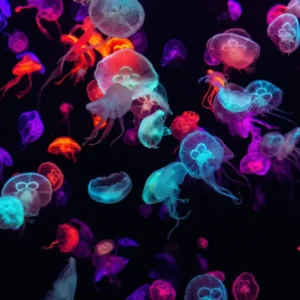 Spritzschutz-Bunt strahlende Quallen unter Wasser
