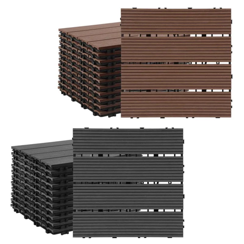 BMOT WPC Terrassenfliesen 30x30 cm 11 Stück Set