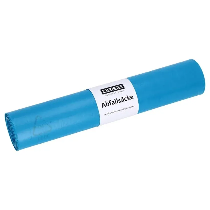DEISS HDPE Abfallsäcke 120 Liter blau, Typ 20 1 Karton = 10 Rollen á 50 Stück á 500 Stück