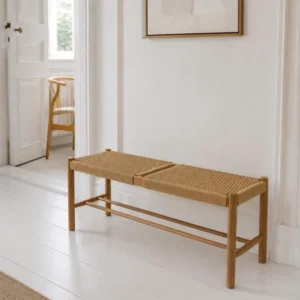 Bank Cotta aus massiver Eiche und Geflechtsitz - 110 cm