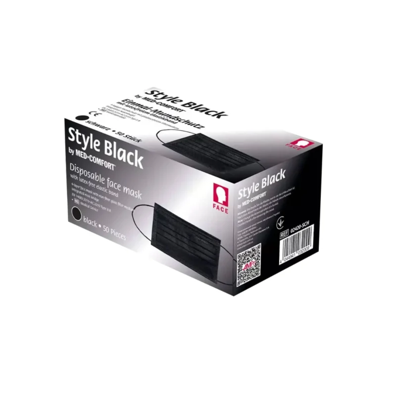 AMPri STYLE BLACK Einmalmundschutz Typ IIR 4-lagig Mundschutz 1 Packung = 50 Stück