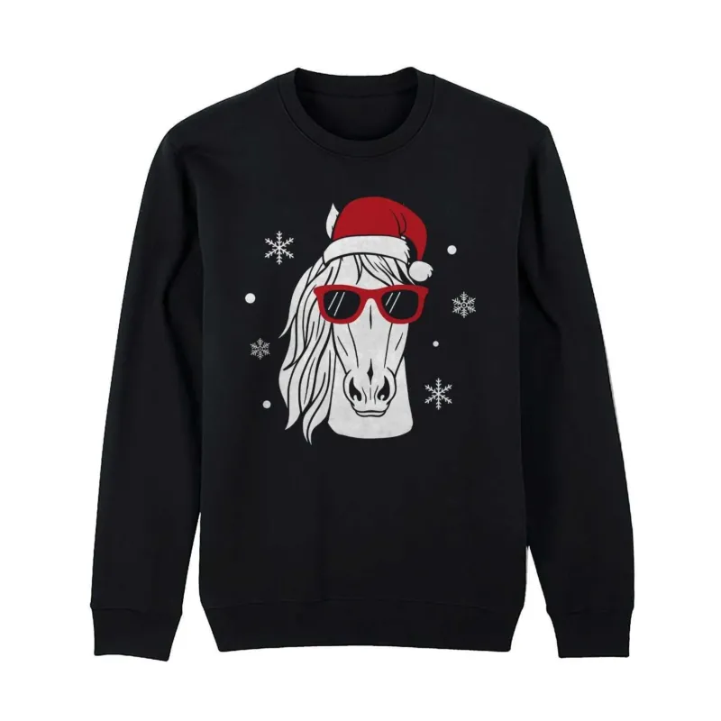 Bild: Weihnachtspullover - Cooles Pferd (weiß).