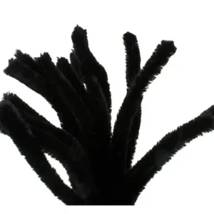 Chenille, black, L: 30 cm, thickness 4 mm, 50 pc